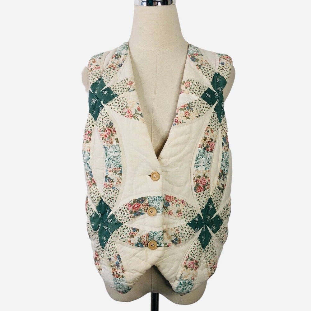 Quilted Vest Patchwork Double Wedding Ring Granny… - image 1